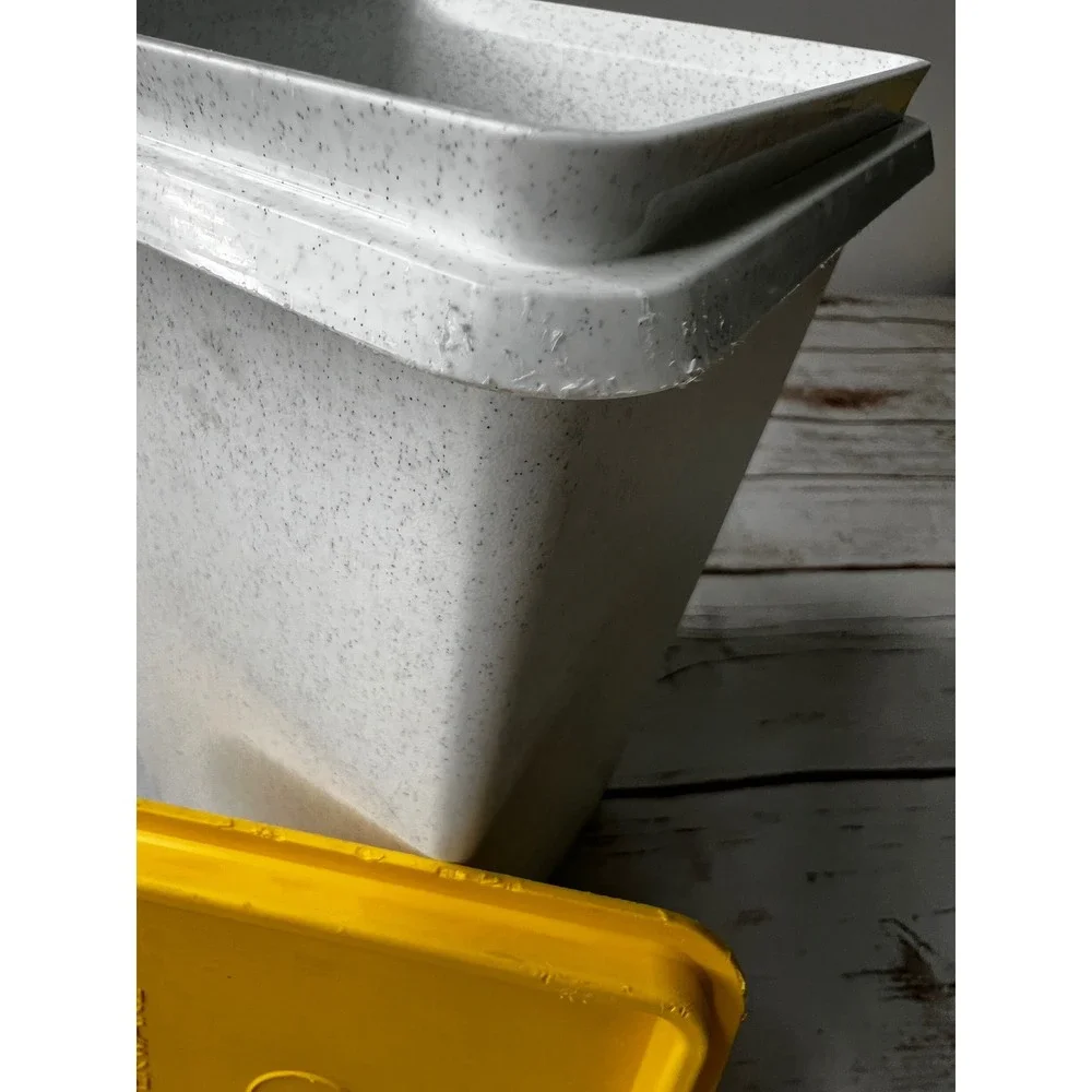Tupperware Canister White Speckled Yellow Lid Vintage Square 9 Inch‎